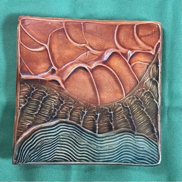 Russell Wrankle Hand Made Abstract Ceramic Tile - Toquerville, Utah - 6”x6” - Picture 1 of 12